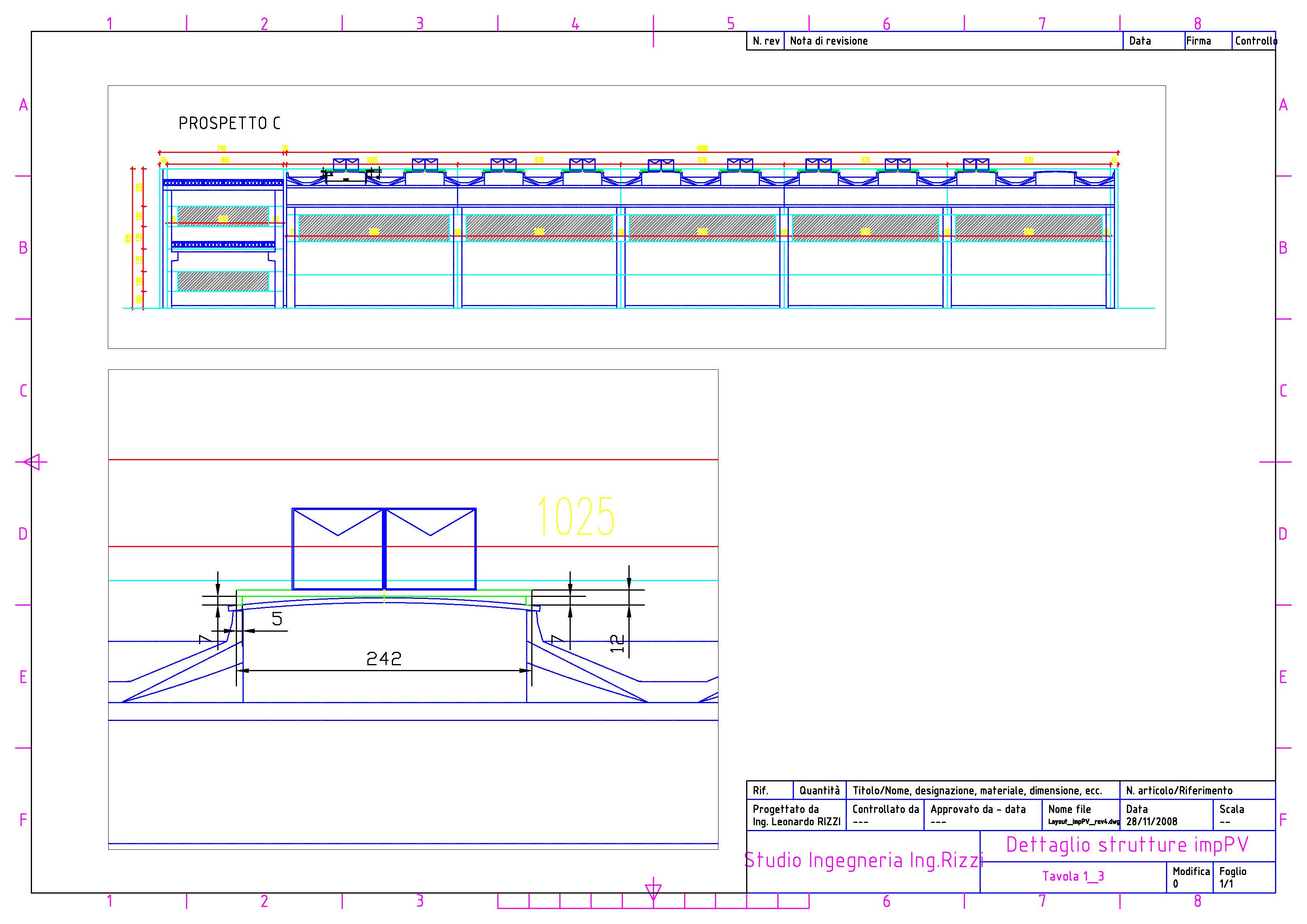 Layout impianto dettaglio strutture in sezione